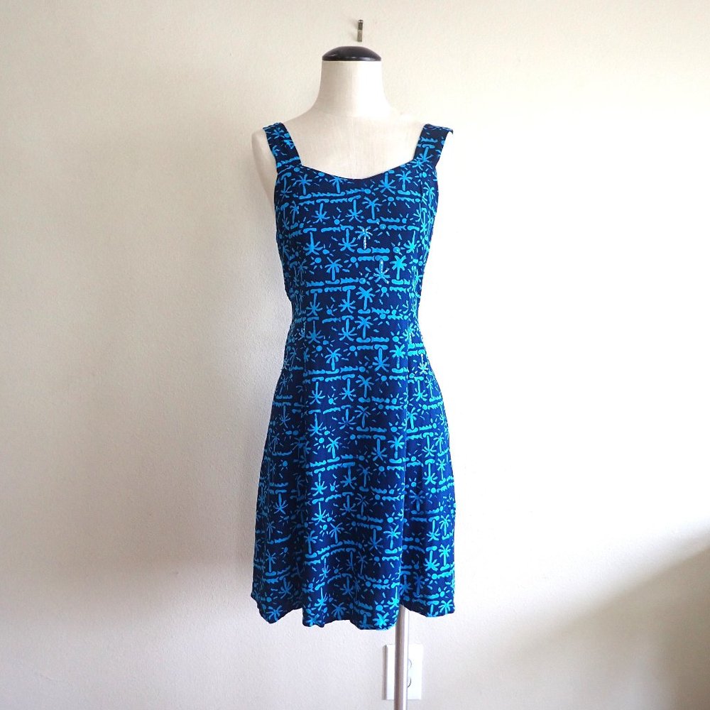 VTG Bali Batiks Tropical Sun Dress in Dark Blue and Teal S